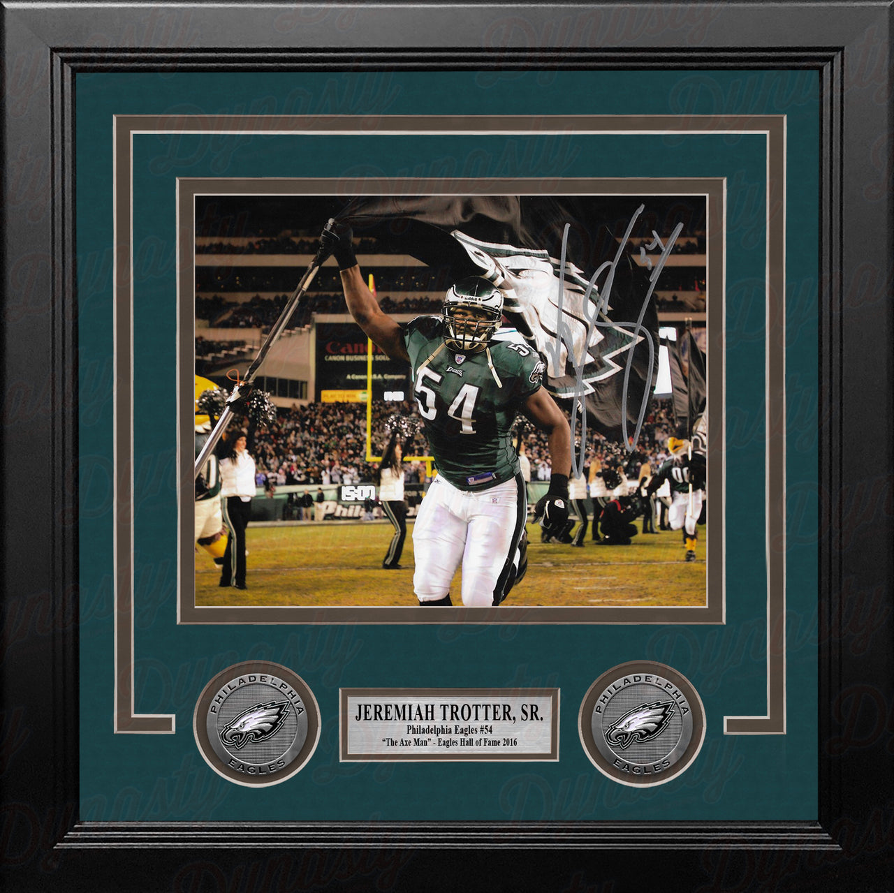 Jeremiah Trotter, Sr. Flag Philadelphia Eagles Autographed 8" x 10" Framed Football Photo