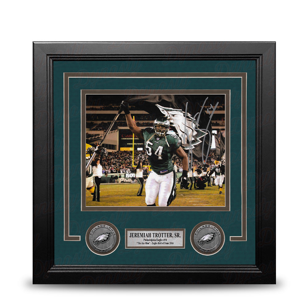 Jeremiah Trotter, Sr. Flag Philadelphia Eagles Autographed 8" x 10" Framed Football Photo