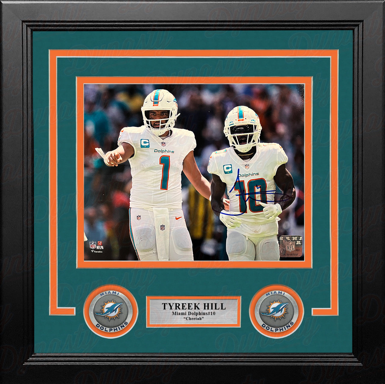 Tyreek Hill with Tua Miami Dolphins Autographed 8" x 10" Framed Football Photo