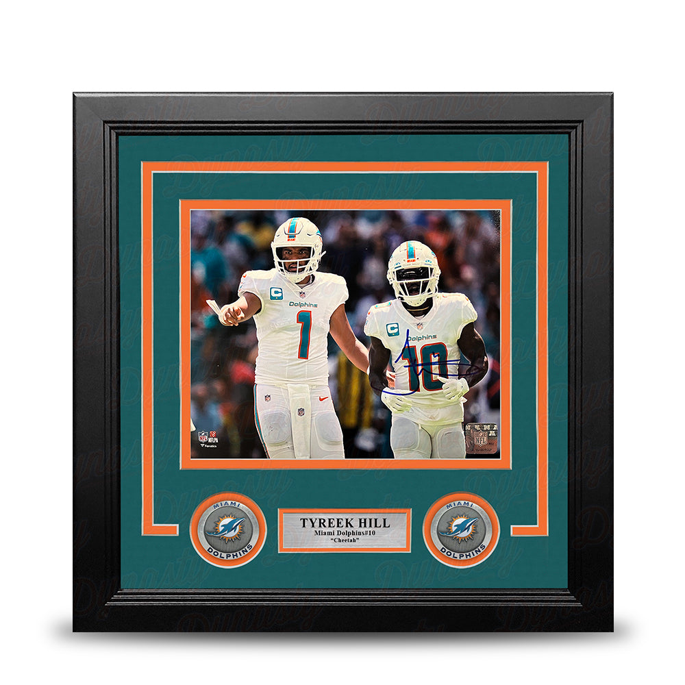 Tyreek Hill with Tua Miami Dolphins Autographed 8" x 10" Framed Football Photo