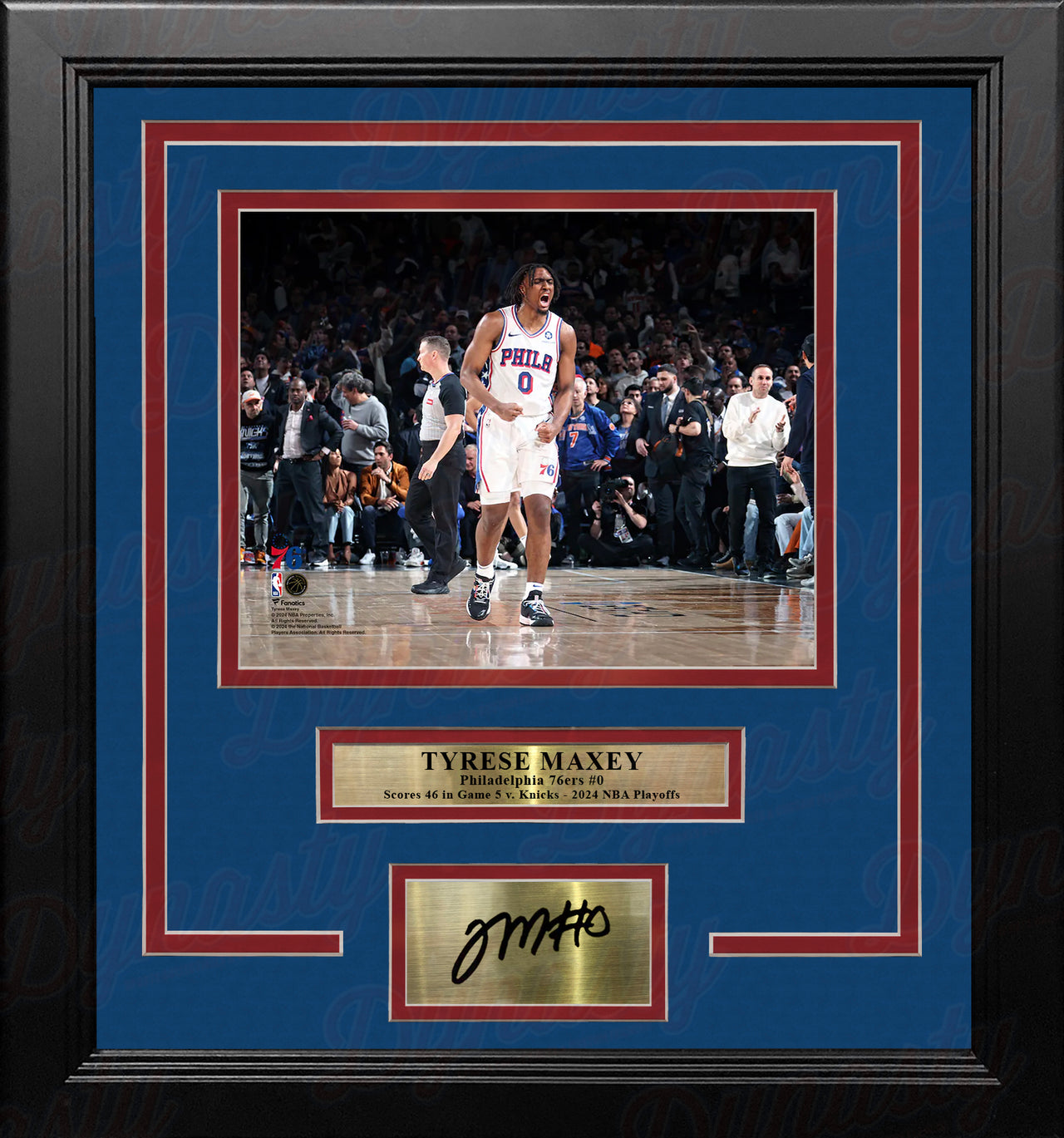 Tyrese Maxey Playoff Celebration Philadelphia 76ers 8" x 10" Framed Photo with Engraved Autograph