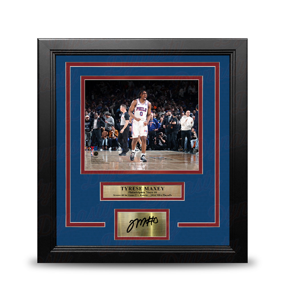 Tyrese Maxey Playoff Celebration Philadelphia 76ers 8" x 10" Framed Photo with Engraved Autograph