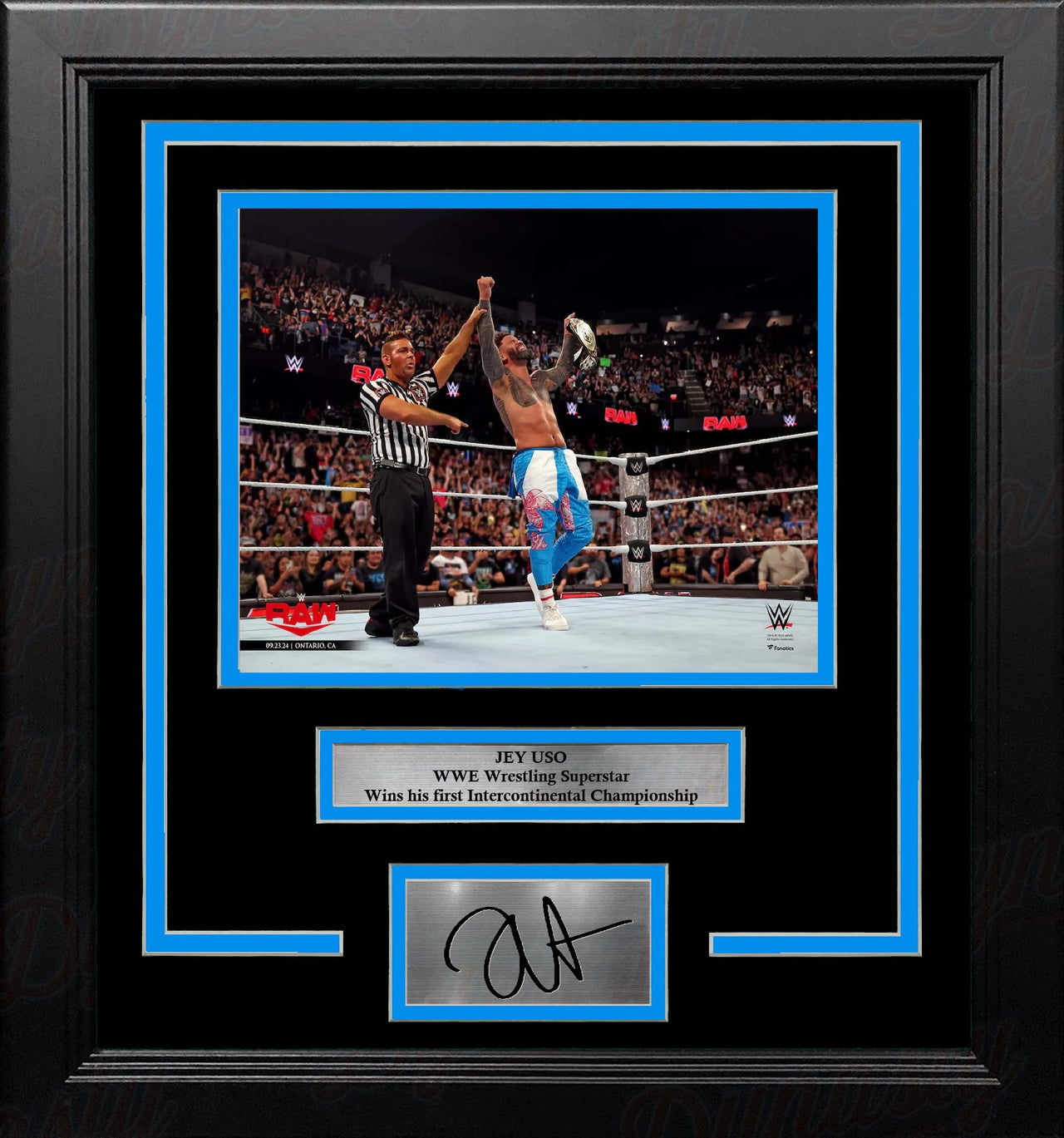 Jey Uso Wins the Intercontinental Championship 8x10 Framed Wrestling Photo with Engraved Autograph