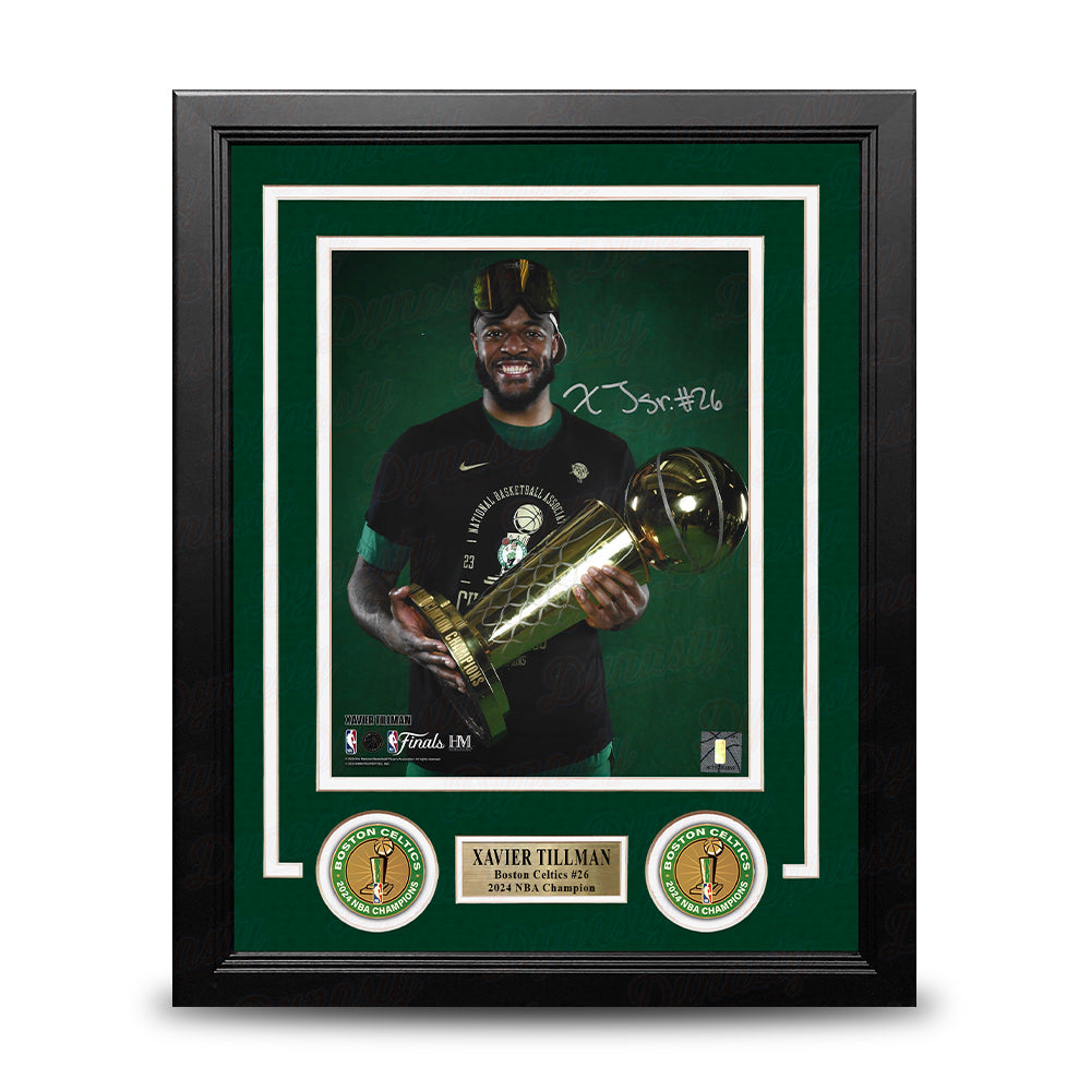 Xavier Tillman 2024 NBA Trophy Autographed Boston Celtics 8" x 10" Framed Championship Photo