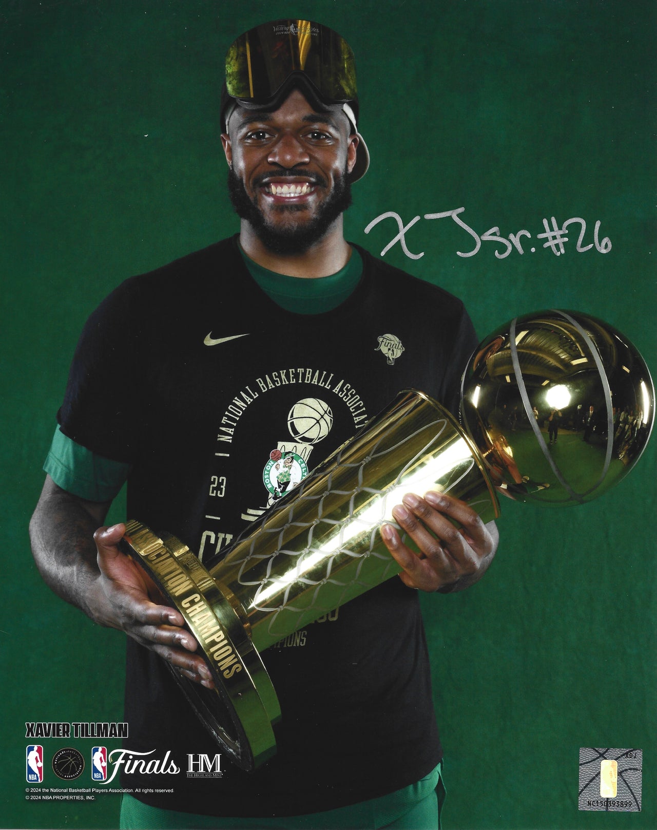 Xavier Tillman 2024 NBA Trophy Autographed Boston Celtics 8" x 10" Championship Photo