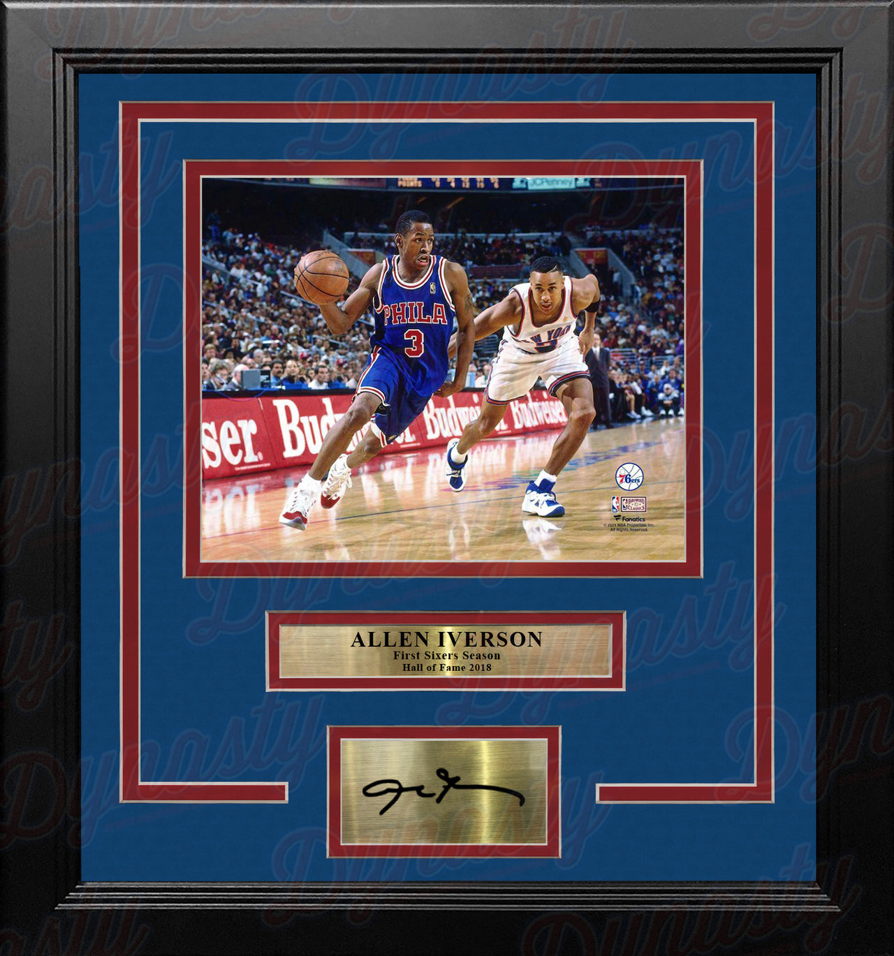 Allen Iverson Standing Over Tyronn Lue Philadelphia 76ers Autographed  Framed Basketball Photo