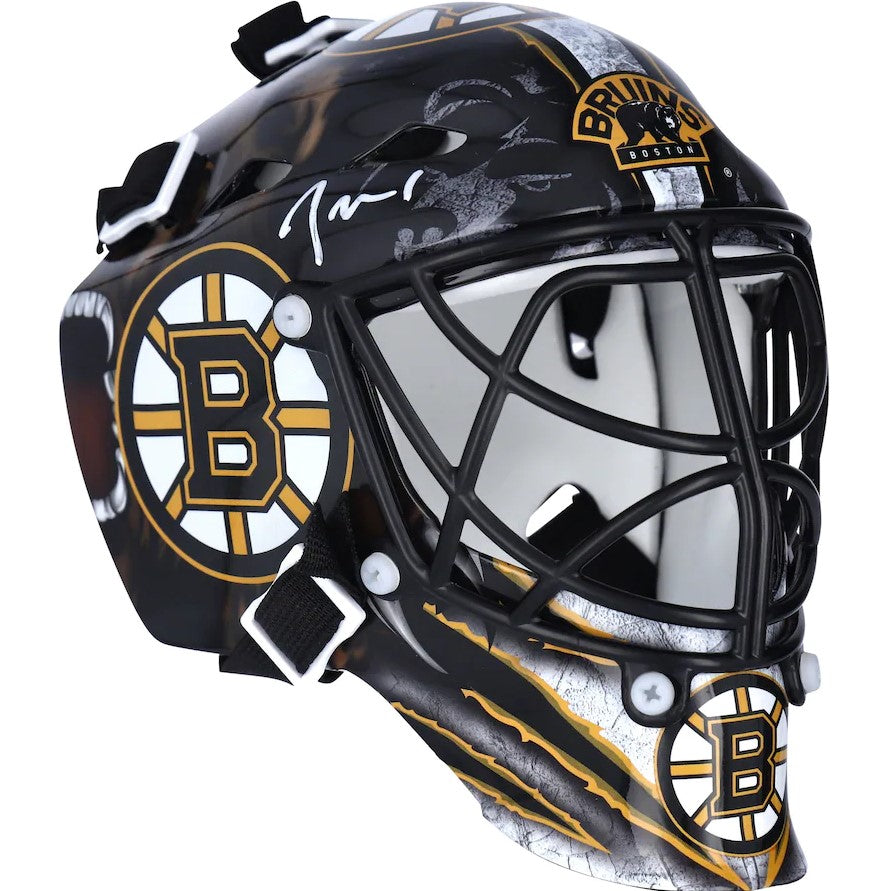 Jeremy Swayman Boston Bruins Autographed NHL Hockey Goalie Mini-Mask - Dynasty Sports & Framing 