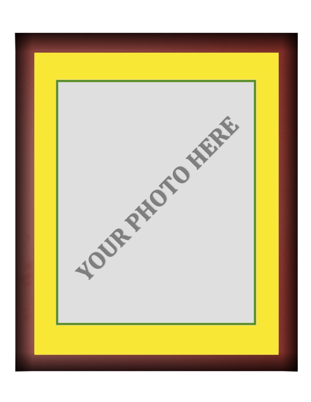 Frame Kit - Cherry Wood Frame | Yellow Matting | Green Trim - Dynasty Sports & Framing 