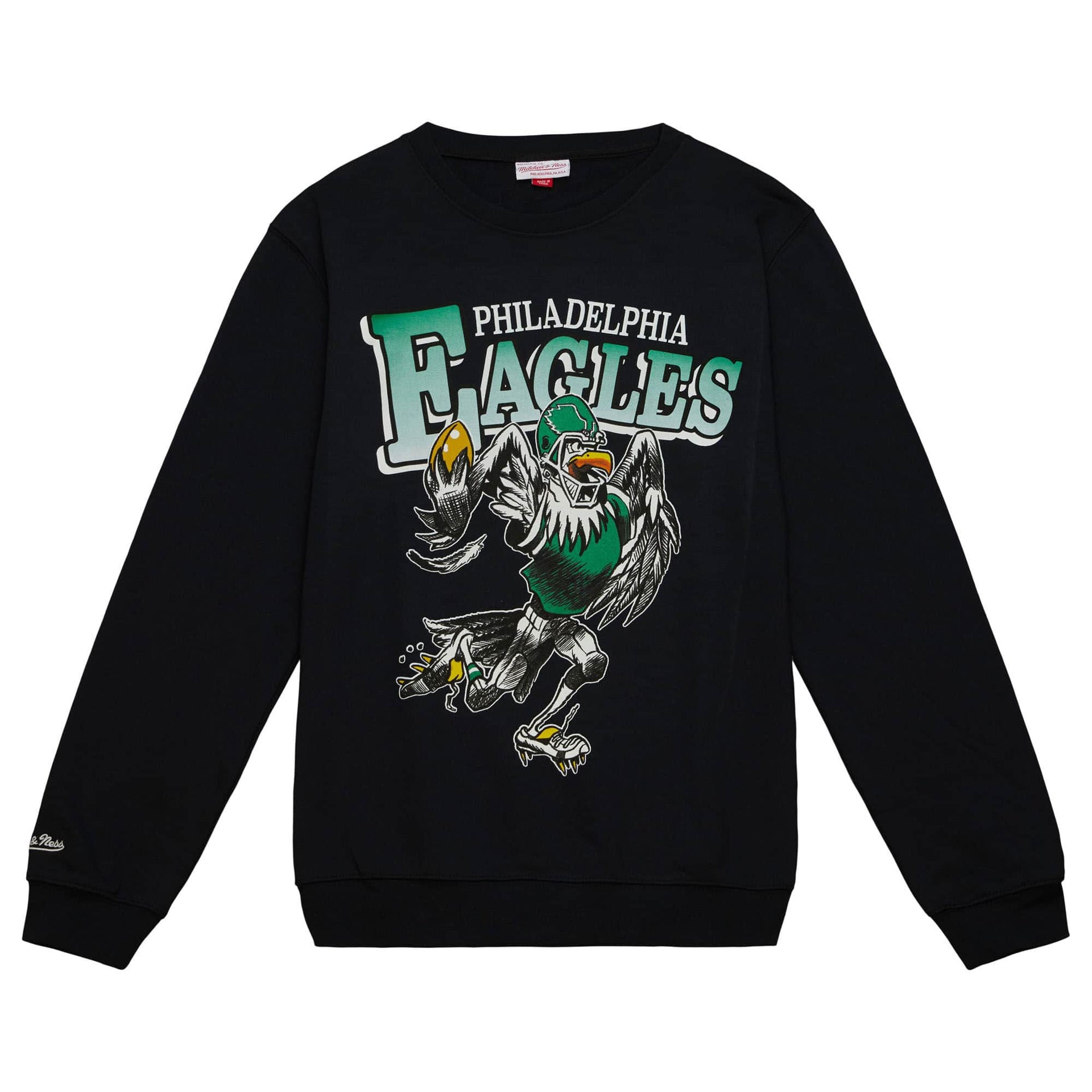Philadelphia Eagles Mitchell & Ness Black Mascot Long-Sleeve Crew Sweatshirt