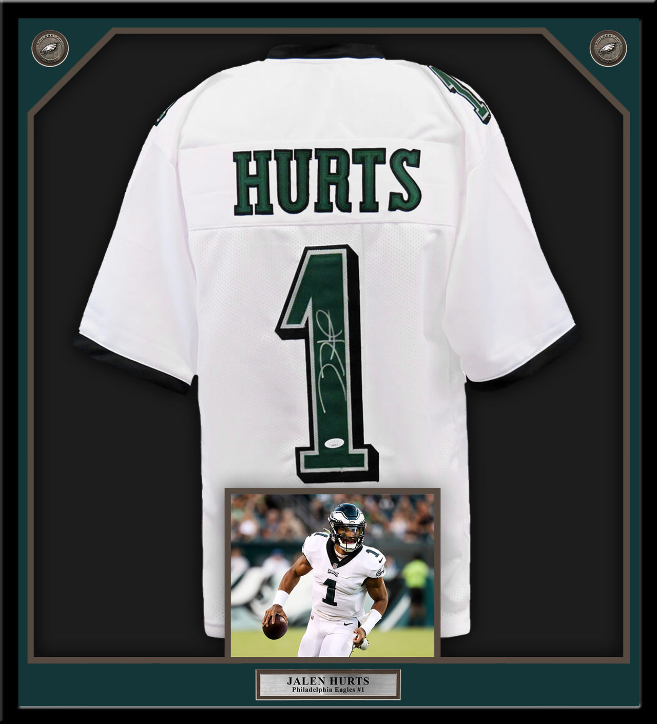 Jalen Hurts Spotlight Scream Philadelphia Eagles Autographed 8 x 10  Framed Football Photo