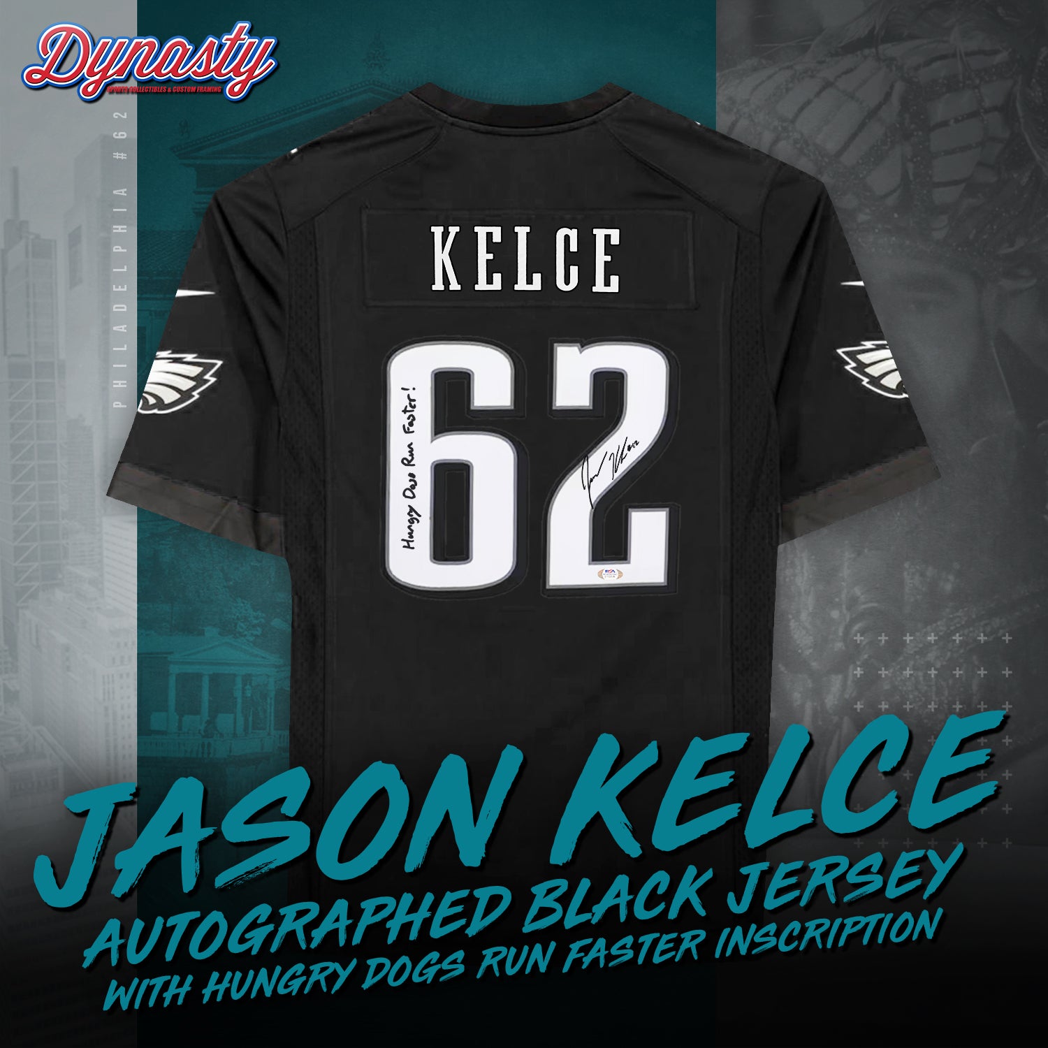 Jason Kelce Philadelphia Eagles Autographed Framed Black Nike Game Jersey  with SB Champs Inscription