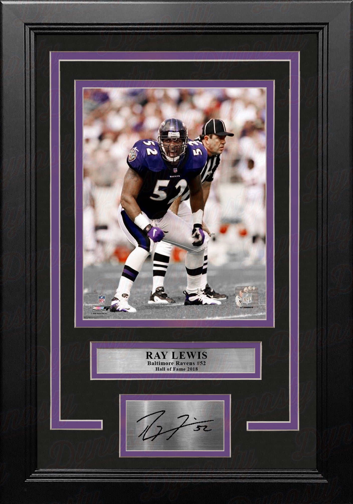 Ray Lewis Flexing on the Field Baltimore Ravens 8x10 Framed Football Photo with Engraved Autograph - Dynasty Sports & Framing 